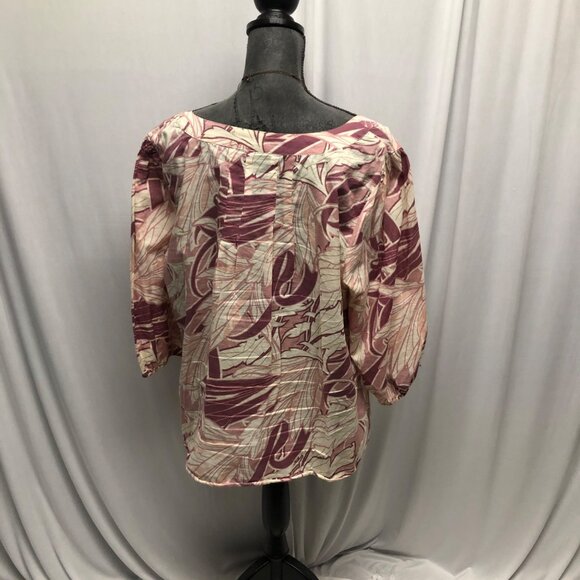 ANA Top Womens Size 1X Button Front Pink Cream Lightweight Cotton Balloon Sleeve - Picture 3 of 6